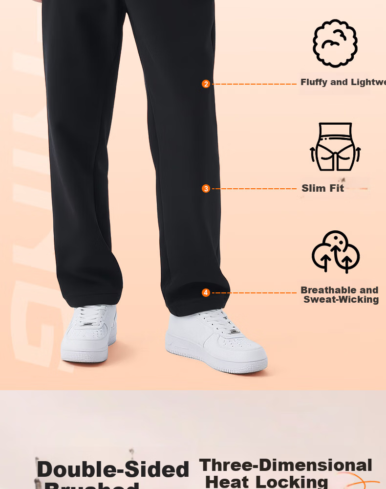 LI-NING Men's Autumn Winter New Black Casual Fleece-lined Straight-leg Sports Yoga Pants 3