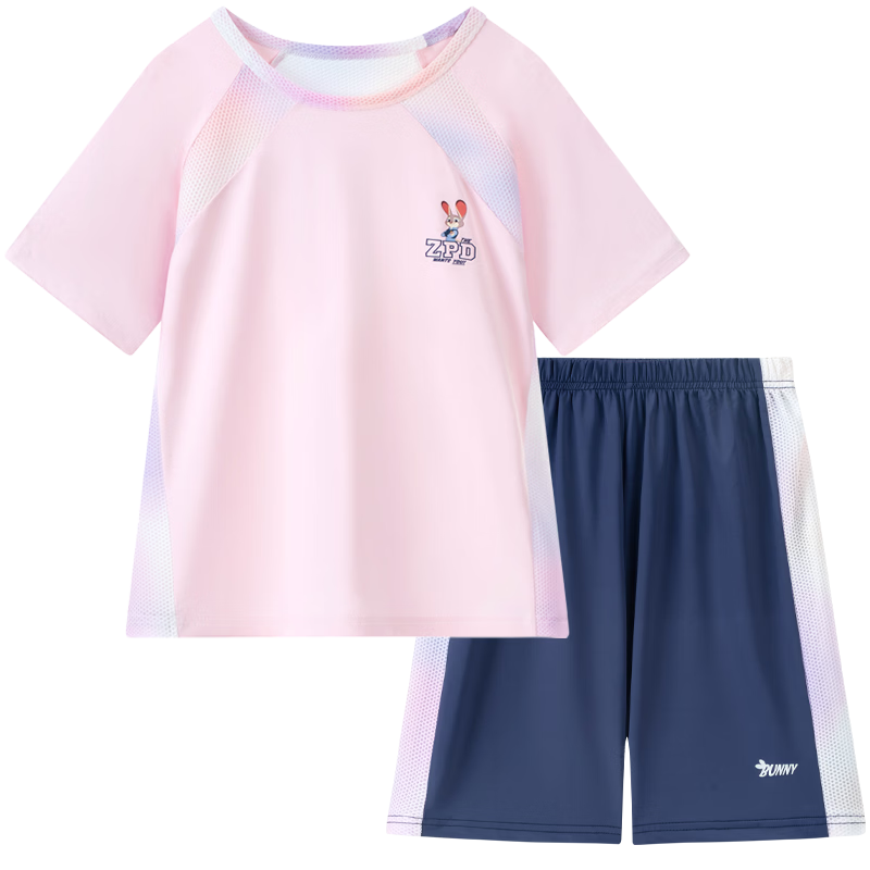 Disney Girls' Short Sleeve Sports Set Zootopia Ice Silk Sun Protection T-Shirt Children's Quick-Dry Short Sleeve Set Pink 150