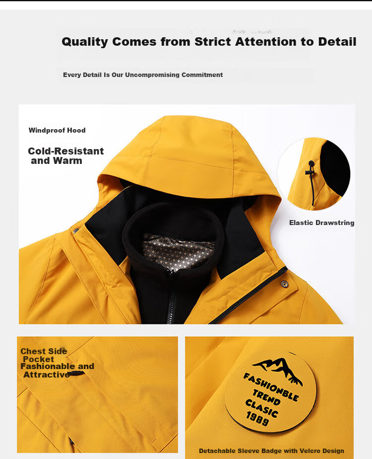 ROMON 3-in-1 Men's Outdoor Mountaineering Jacket with Hood, Women's Couple's Black 3XL 10