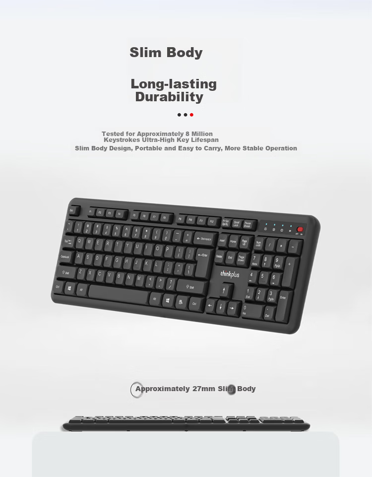 ThinkPlus Wireless Keyboard And Mouse Combo, Full-Size Keyboard, Classic Think Red Dot, Business Office, KM125 Pro 4