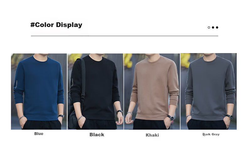 ROMON Men's Sweatshirt Spring and Autumn Long Sleeve Pullover T-Shirt Casual Comfortable Jacket Base Shirt 8170 Black L 5