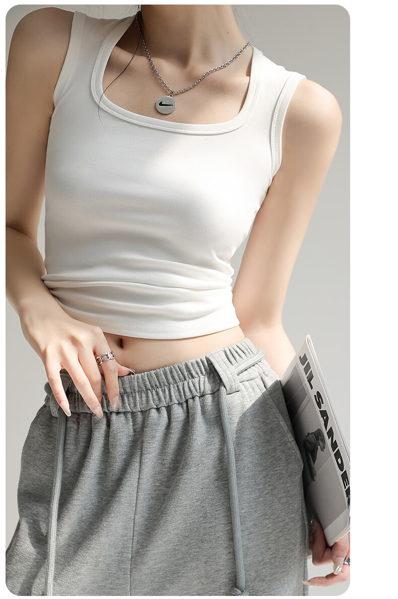 Miiow Women's Pure Cotton Camisole Vest 2026 New Summer Outerwear Side Coverage Racerback Wide Strap Square Neck Basic Top 14