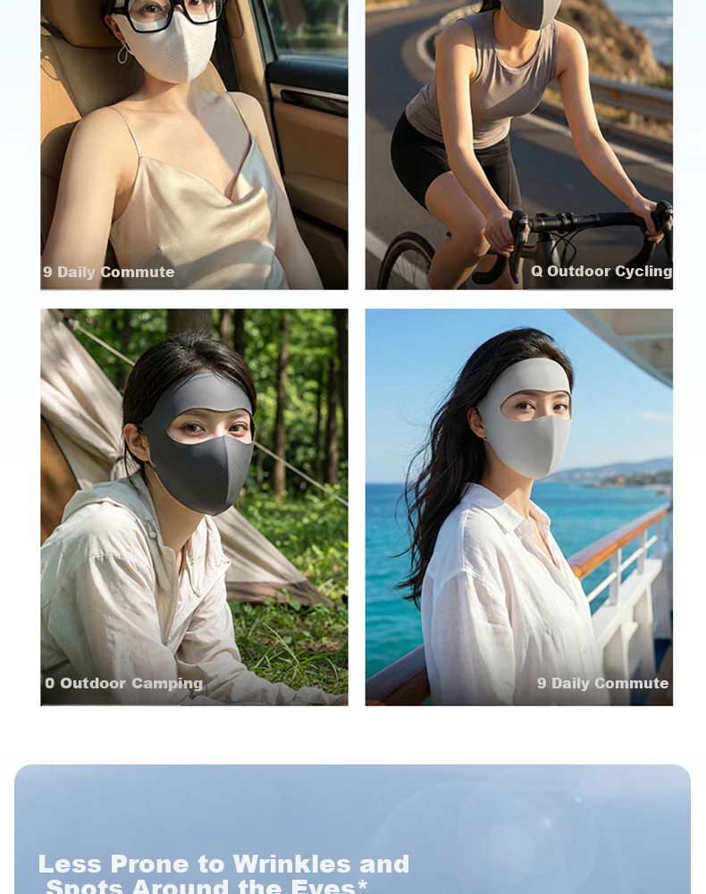 EFZ Full Face Sunscreen Mask for Women UV Protection Breathable Face Bikini Cycling Driving Ice Silk Full Face Sun Protection Mask 3