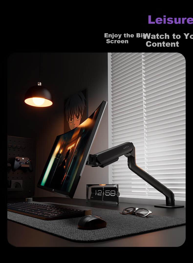 Brateck Beihu Monitor Stand Computer Desk Mount Inverted Display Arm Dormitory Floating Bracket 17-32 Inch E350pd Obsidian Black 20