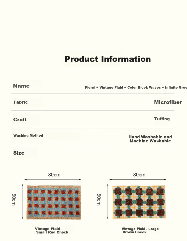 Cartifia Vintage Style Thickened Absorbent Bathroom Mat Non-Slip Home Carpet Small Red Check 40x60cm 17