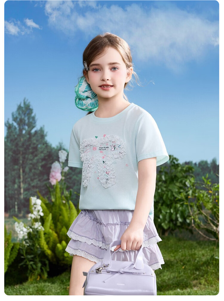 ASK JUNIOR Kids Short Sleeve 2026 Summer Sweet Cute Printed T-Shirt Girls Top Mint Green 150 13