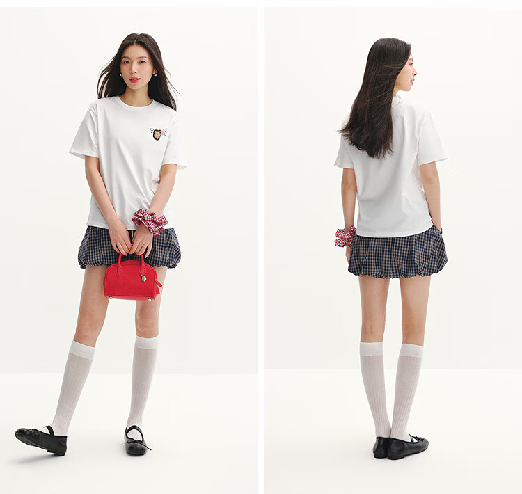 Semir BB Collaboration 100% Cotton Women's Short Sleeve T-Shirt 2026 Summer Breathable Loose Fit Crew Neck Top 109326100021 38