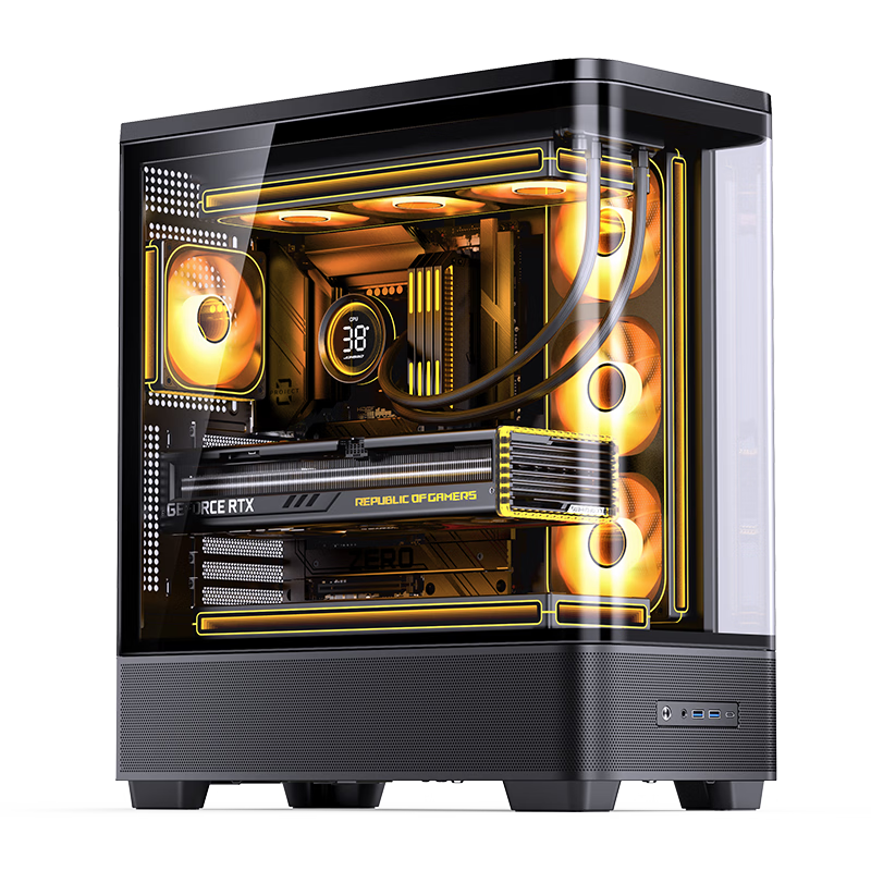 JONSBO TK-5 Black ATX Case (No Pillar Double Curved Seaview Design / 360mm Radiator Support / ATX Power Supply / 10 Fan Slots / Type-C Gen2 10Gbps+)