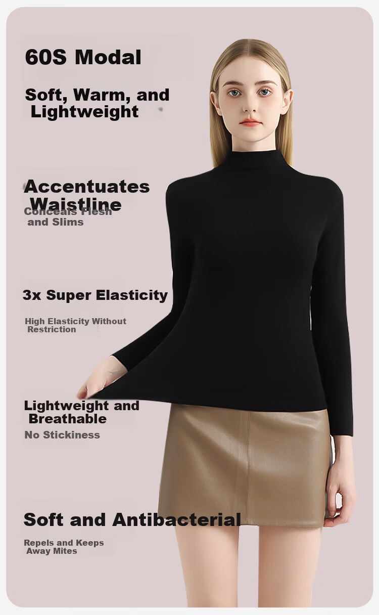 Miiow Modal Women's Slim Fit Semi-High Neck Stretchy Long Sleeve Base Layer Top Nude Feel 8