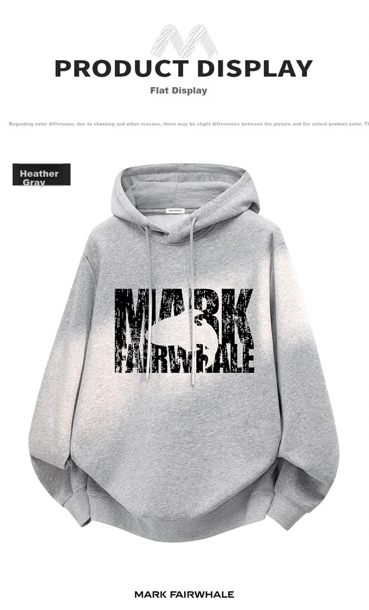 MARK FAIRWHALE Men's Heavyweight Hoodie Sweatshirt Spring Autumn Long Sleeve Casual Jacket Top Light Gray M 9