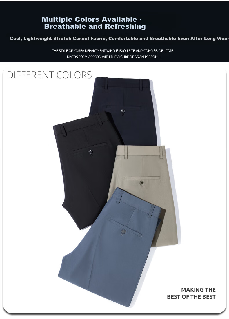 ROMON [Ice Silk Breathable] Men's Casual Pants, Autumn New Style Business Casual, Draping Cool Feeling Thin Long Trousers, Navy Blue, Size 34 7