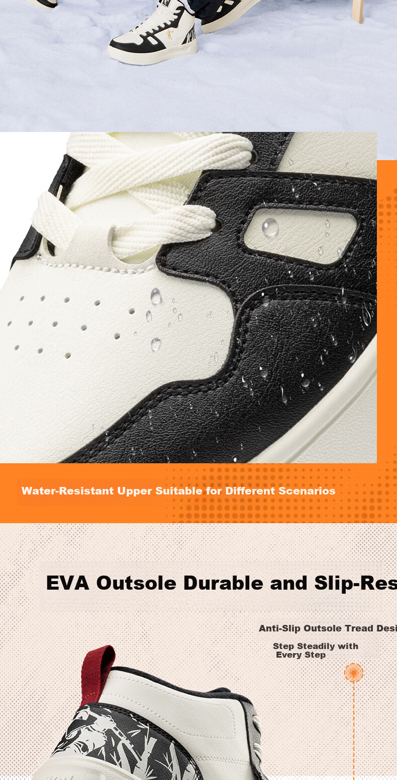 QIAODAN Women's High-Top Sneakers Casual Sports Shoes Waterproof Leather Thick-Soled Shock-Absorbing Running Shoes for Autumn and Winter 10