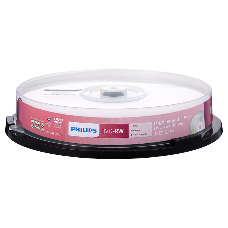 PHILIPS CD-RW Erasable Blank Discs, Reusable Recording, 10-Pack, 700MB Capacity