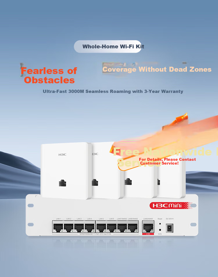 H3C Whole-Home WiFi 6 Router Gigabit Dual-Band 3000M Enterprise Wireless AP Panel AC+AP1 to 4 Set AP3000L-U*4+AC1109L-P-U with Installation 2