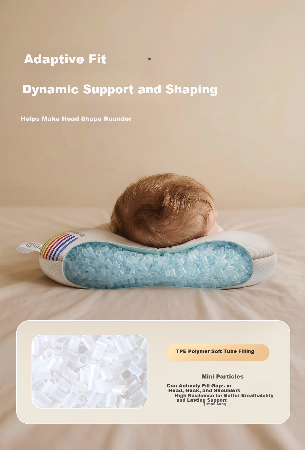 Bebebus Butterfly Baby Shaping Pillow for Round Head Sleep 0-6-12 Months Newborn Head Correction Neck Support Baby Pillow White 11