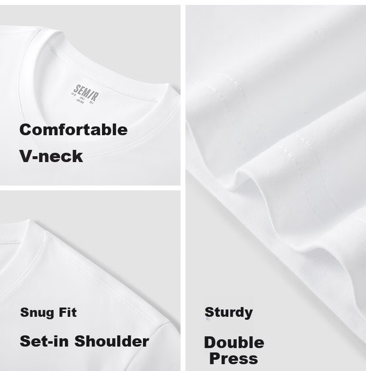 Semir 【3A Antibacterial】Men's Short Sleeve T-Shirt 26 Summer Basic Solid Color V-Neck Casual Tee 109326100101 13