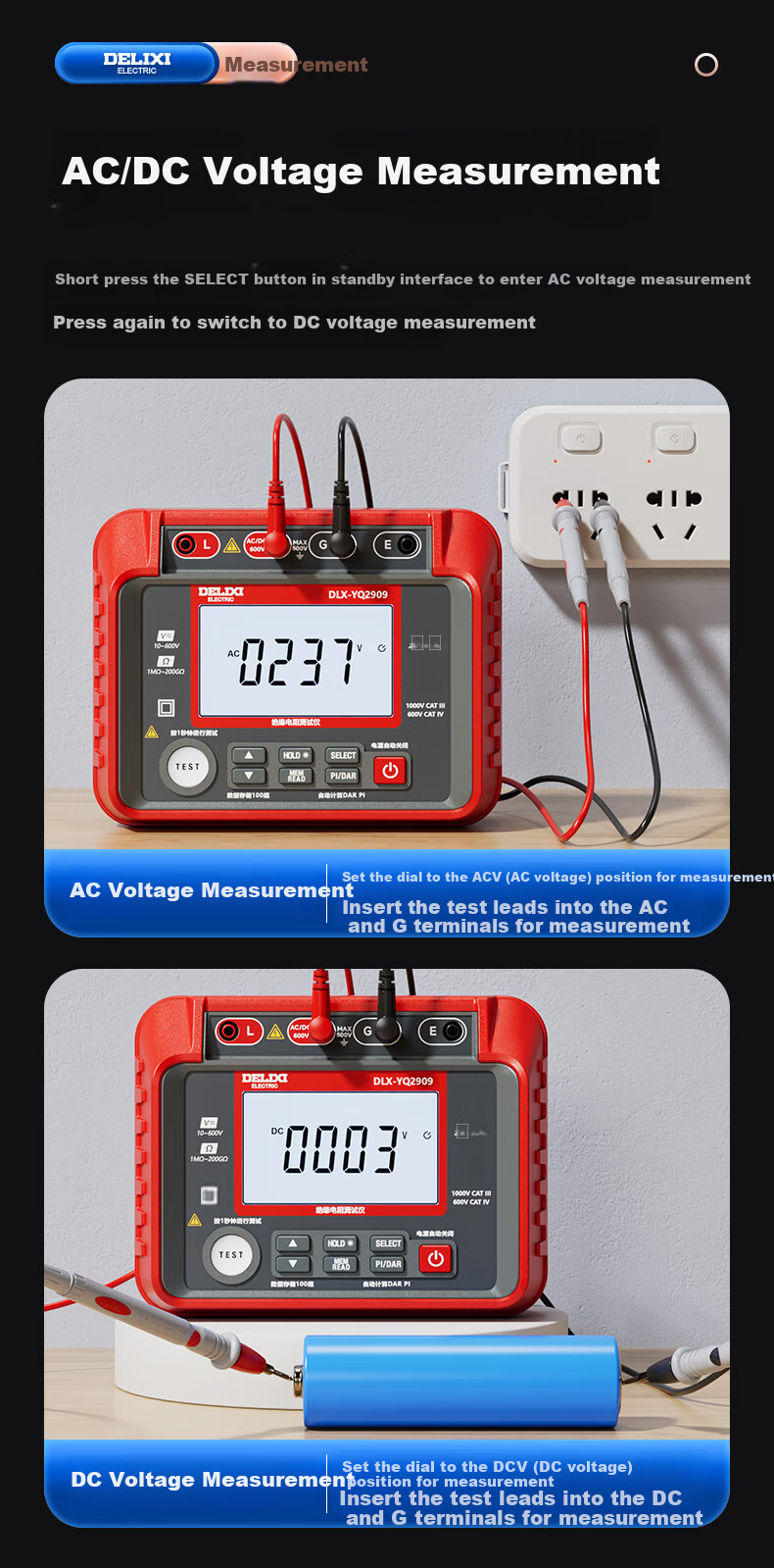 DELIXI ELECTRIC Insulation Resistance Tester Digital High-Precision Megohmmeter Ground Resistance Tester 2500V 3