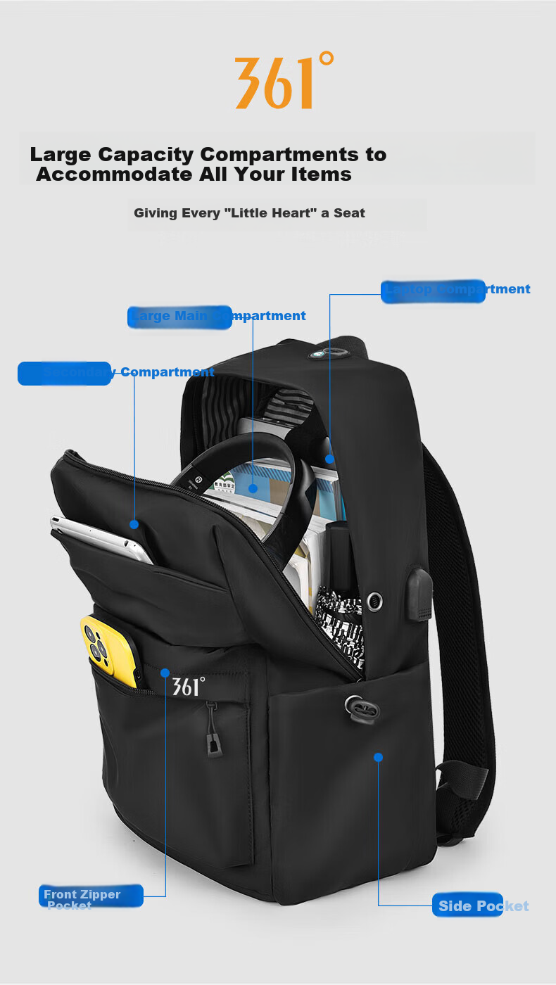 361° Men's Backpack 2025 New Lightweight Business Travel Large Capacity College Laptop Bag 6
