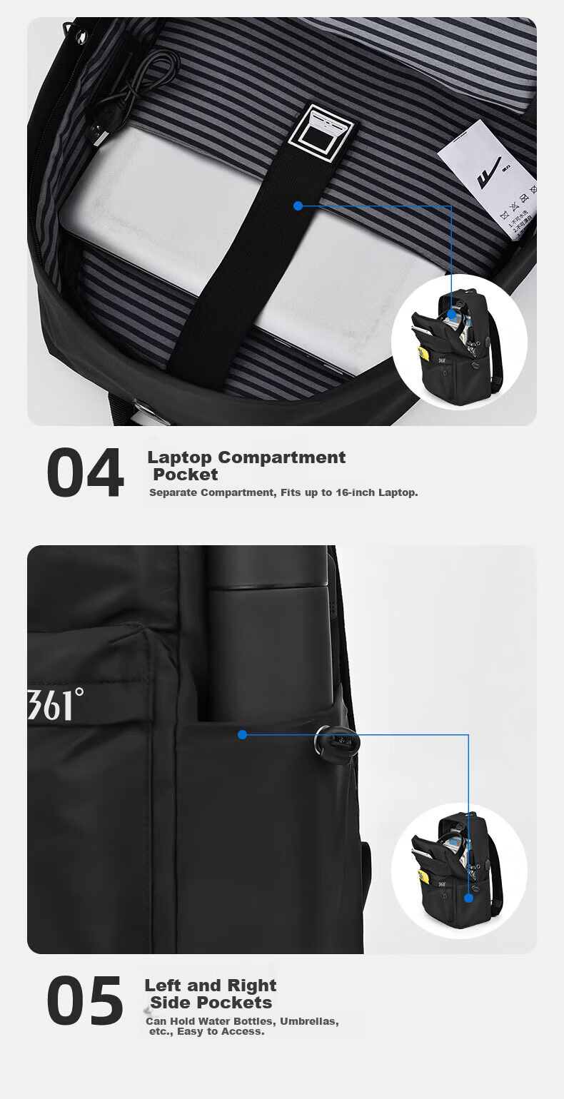 361° Men's Backpack 2025 New Lightweight Business Travel Large Capacity College Laptop Bag 8