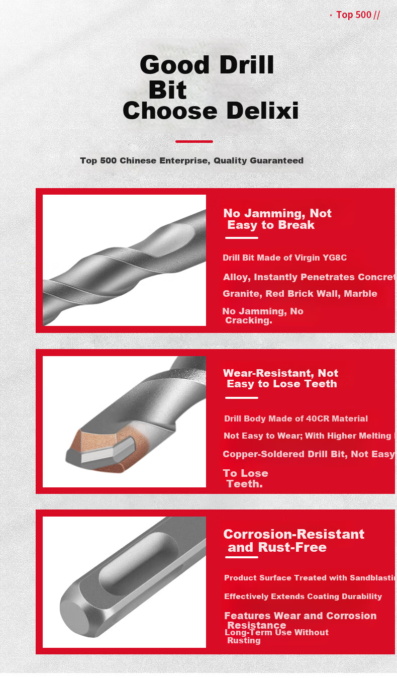 DELIXI ELECTRIC DLX-D6 14×160 Flat Impact Electric Hammer Drill Bit Tungsten Steel Alloy Concrete Wall Penetration 4