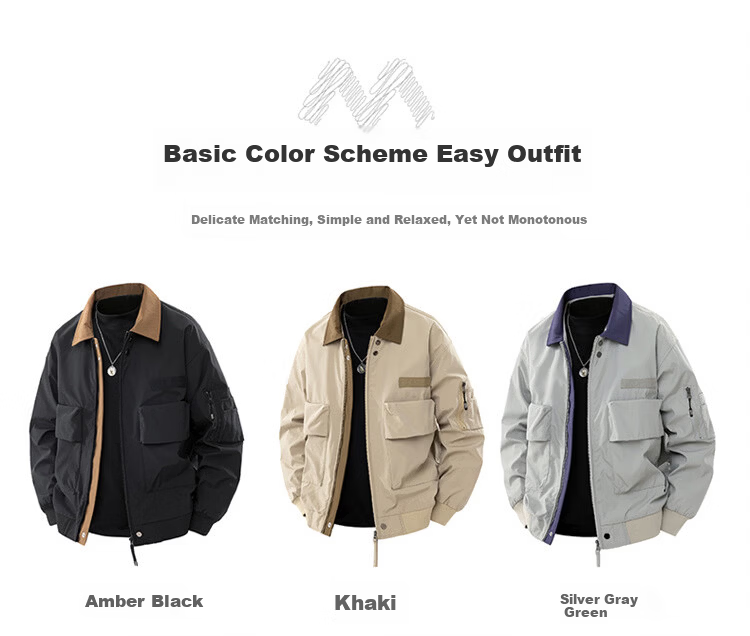 MARK FAIRWHALE Men's Spring and Autumn American Style Flight Workwear Jacket Loose Casual Men's Coat Amber Black 2XL 2