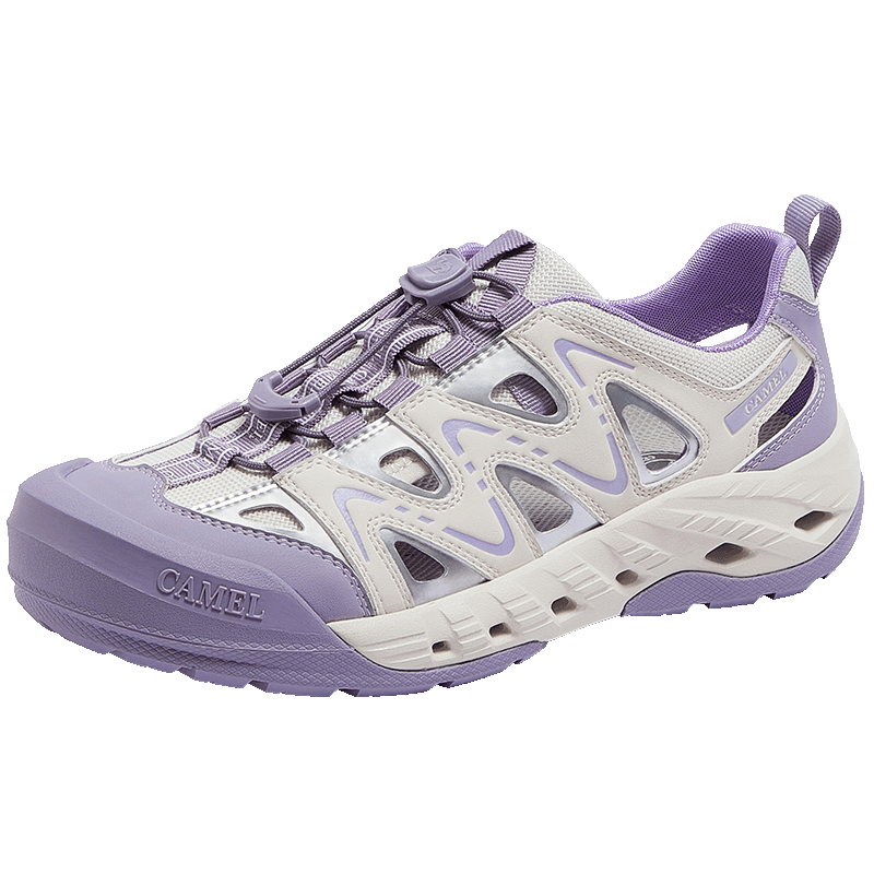 CAMEL Cute Ugly Style Women's Water and Land Wearable Creek Shoes Breathable Hollow Casual Shoes L26M076002 Beige/Purple 37