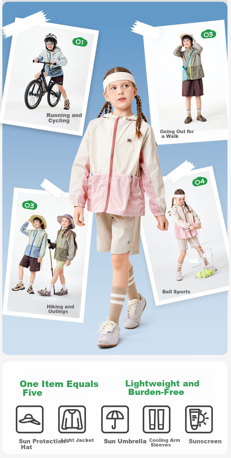 Kocotree KK Tree Kids Sun Protection Jacket Cooling Breathable Skin Jacket Baby Outdoor Lightweight Colorblock Large Pocket 11