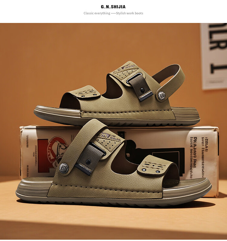 Bull Family Men's Leather Sandals Summer New Breathable Casual Comfortable Durable Beach Shoes Versatile Lightweight Two-Way Wear 33