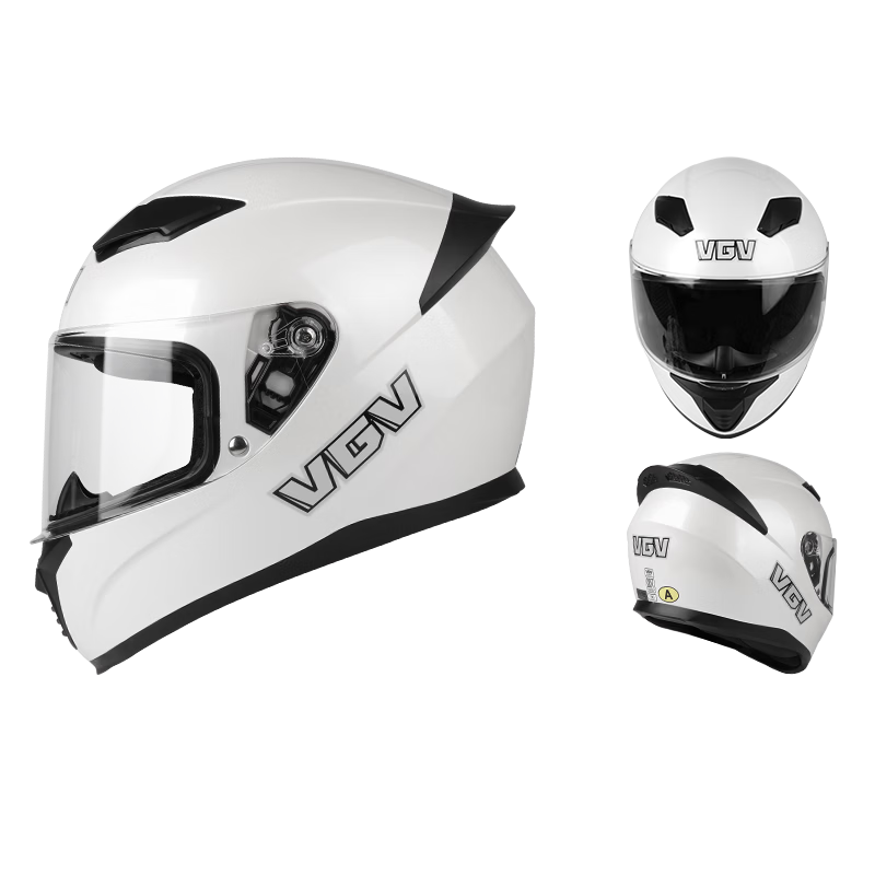 VGV Motorcycle Helmet 3C Certified Four-Season Warm Single Visor Full Face Electric Vehicle Helmet Pearl White XL