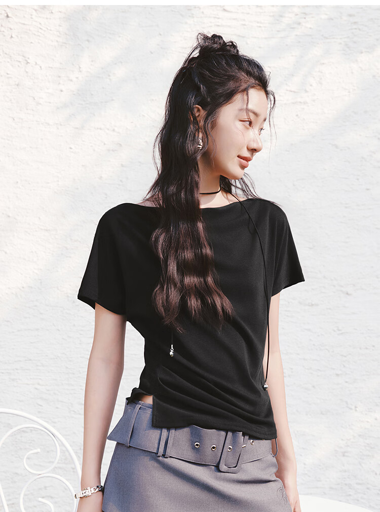Semir Chen Duling Women's Short Sleeve T-Shirt 2026 Summer Crop Off-Shoulder Waist Slim Atmosphere Top 109326100005 15