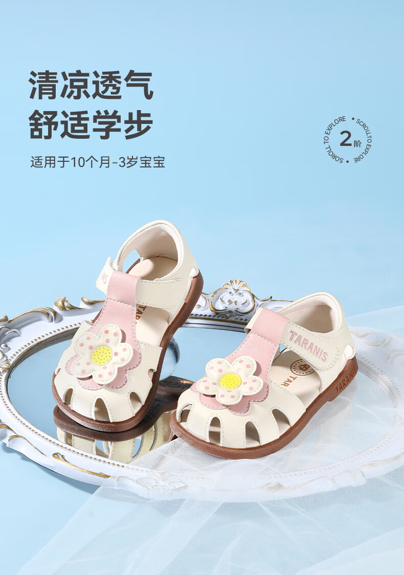 TARANIS Princess Summer Non-Slip Soft Sole Breathable Toddler Girls Bowknot Mary Jane Sandals White/Pink Size 22 1