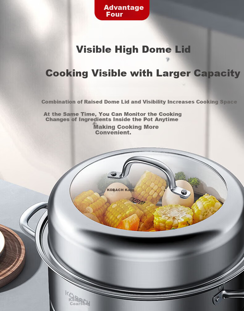 Kambach 28cm Stainless Steel 304 Double-Layer Steamer Pot with Composite Bottom for Gas Stove and Induction Cooker 6