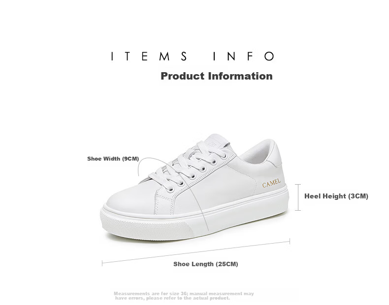 CAMEL Women's Minimalist Casual White Leather Flat Lace-up Sneakers L24S504610 White 40 13