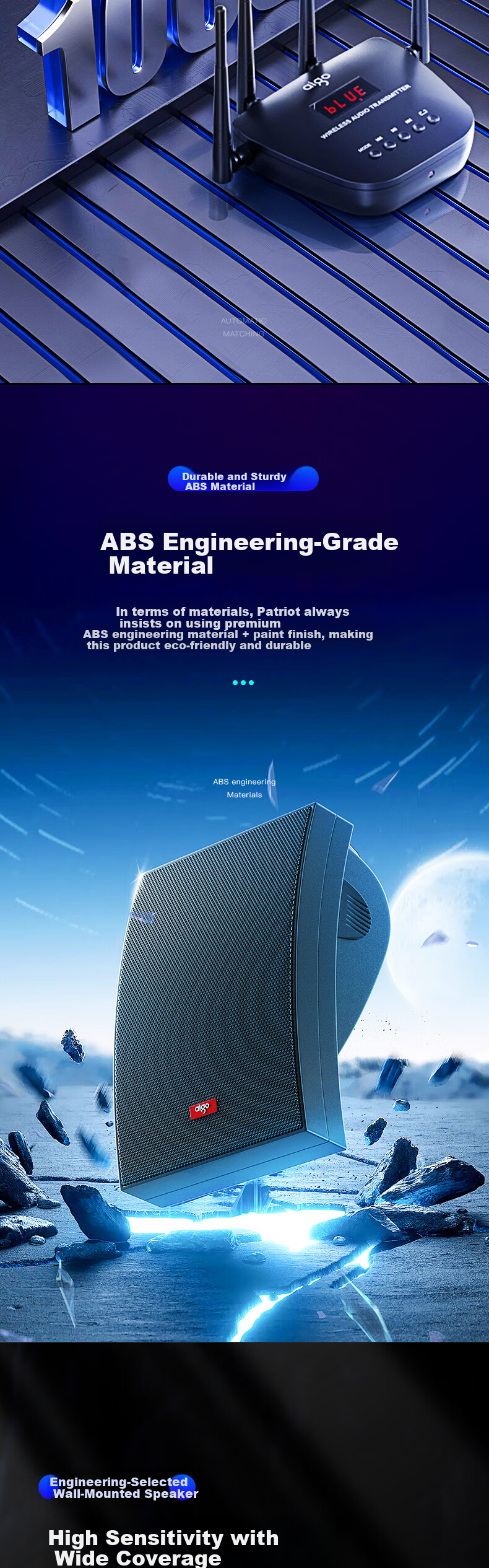 Aigo Wall-Mounted Speaker 1-to-2 Wireless Bluetooth Speaker Set Ceiling Speaker for Shop Indoor Dance Studio Wall-Mounted Conference Room Speaker Public Broadcast Background Music X166 4