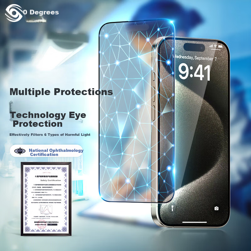 PERFECTSIGHT (0 Degree) Tempered Glass Screen Protector for Apple iPhone 15 Pro, Rare Earth Eye Protection, High Transparency, HD Anti-Blue Light, Drop Resistant, Anti-Fingerprint Protective Film