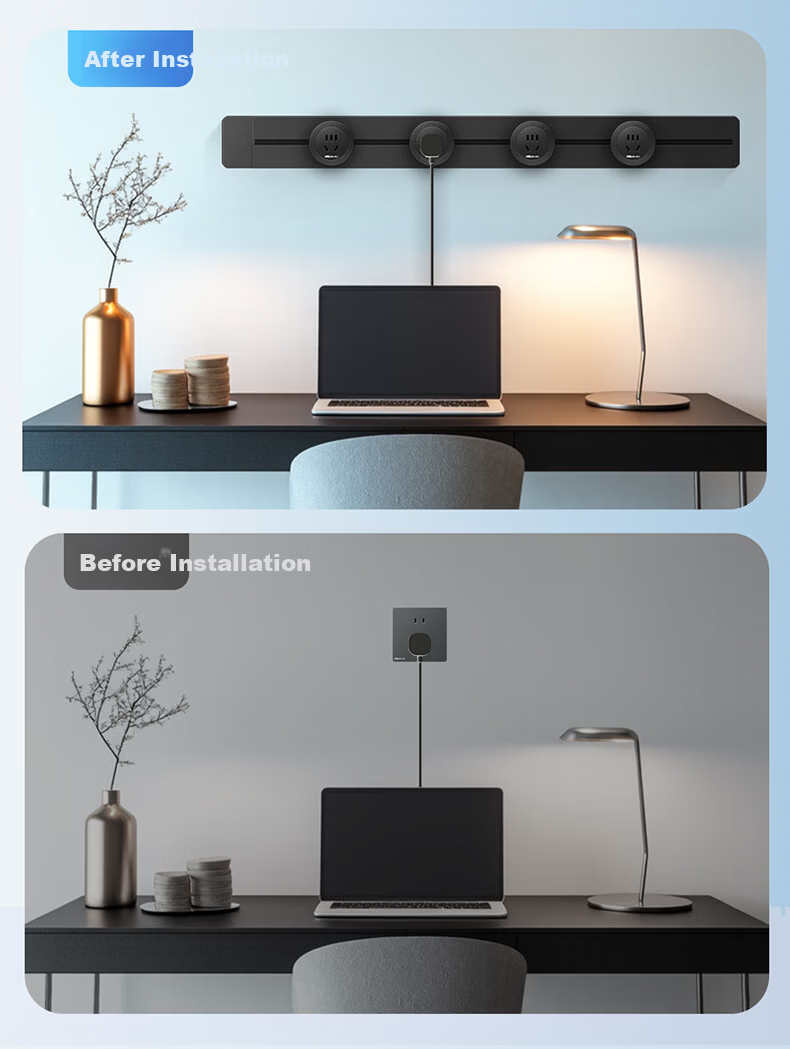 NVC Lighting Track Socket Surface Mounted No-Drill Wall-Mounted Movable Wall Rail Socket 80cm + Four Five-Hole Outlets Black 11