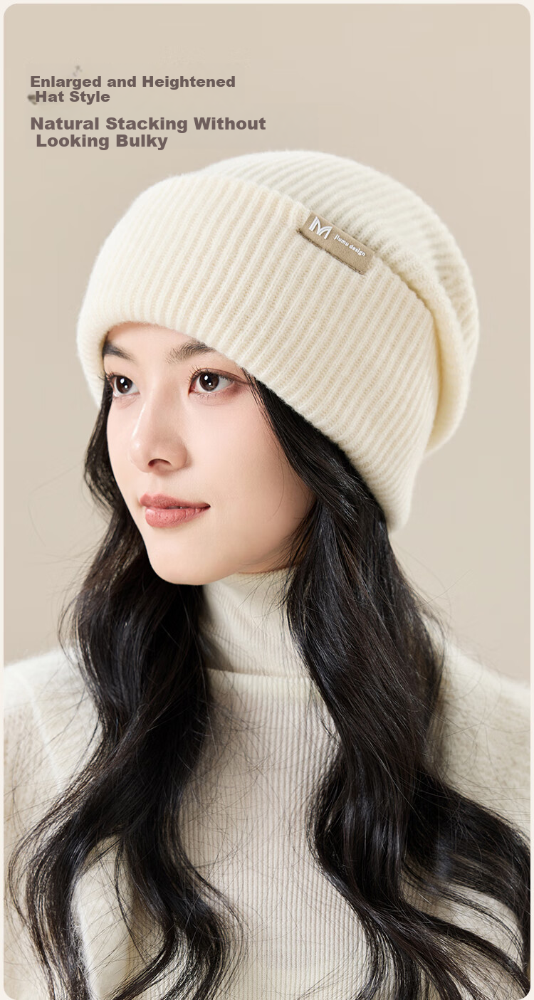 JIUMU Pure Wool Warm Knit Hat, Autumn And Winter Knitted Cap, Slouchy Hat, Cold Cap, Winter Hat, Outdoor Ear Protection, Cold-Resistant Hat for Wome 5