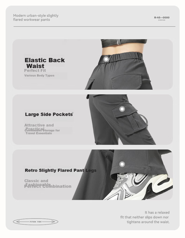 FitonTon Women's American Style Slight Flare Cargo Pants 2026 Summer New High Waist Slim Retro Flared Casual Pants 7