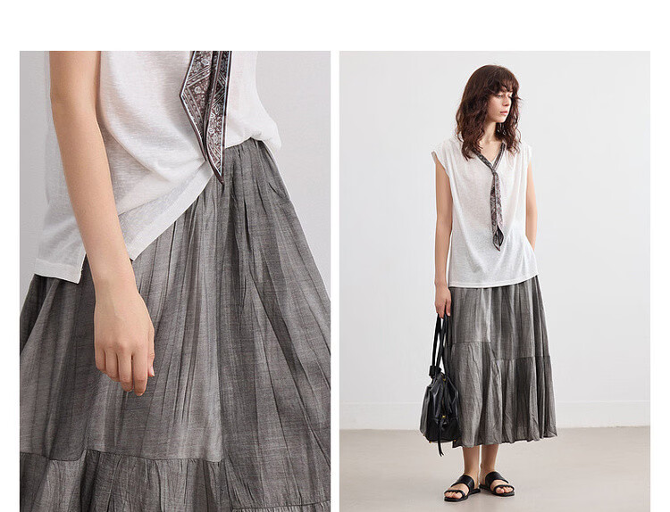 Demana [Forest Style Wardrobe] Summer Artistic Wrinkled Washed Tie-Dye Elastic Waist Slimming Mid-Length Skirt for Women 7