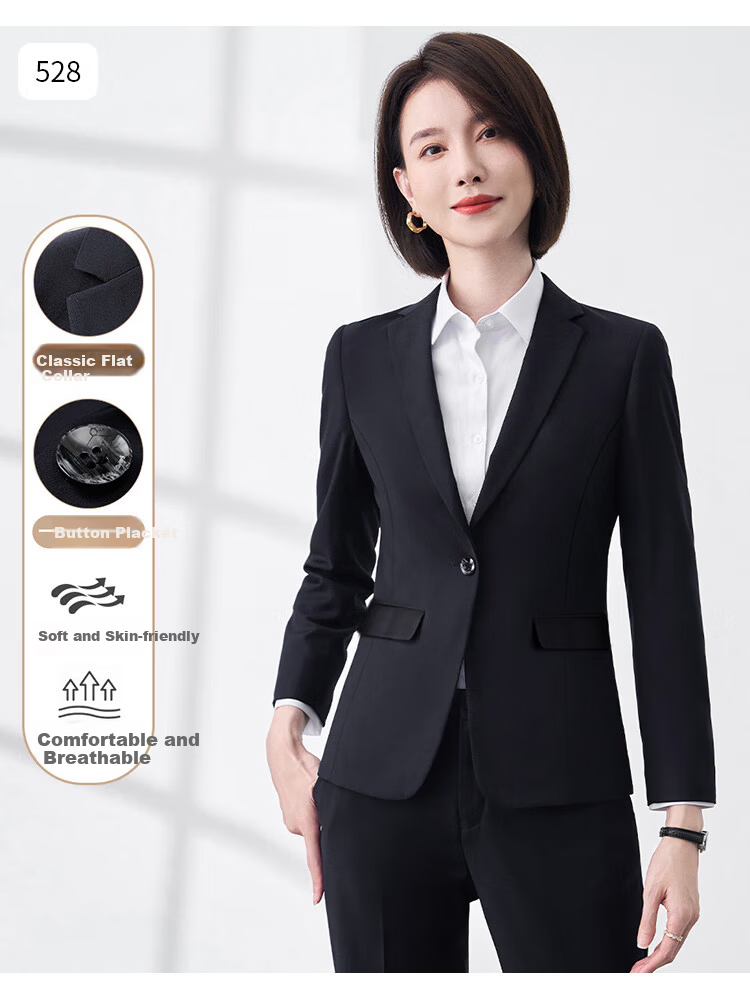 ROMON Women's Blazer Suit Professional Solid Slim Fit Casual Workwear High-End Jacket 14