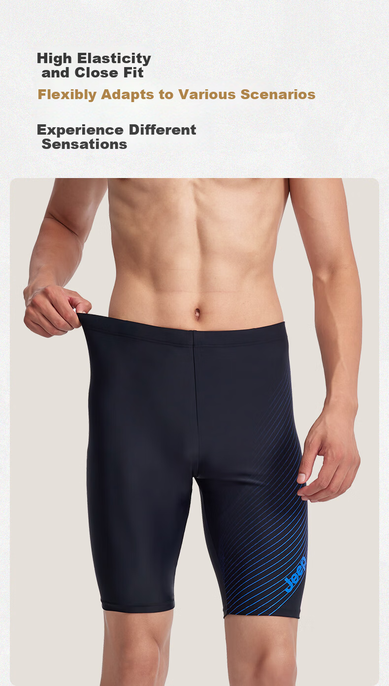 JEEP Men's Swim Shorts Professional Training Sports Five-Point Men's Swimwear Anti-Embarrassment Adult Swimming Gear Coastal Blue L 4