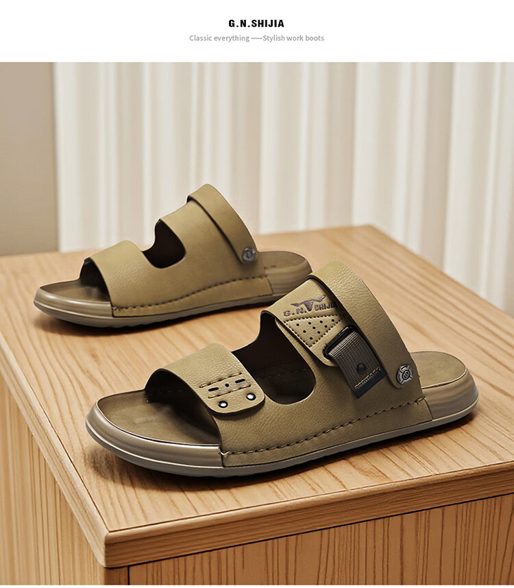 Bull Family Men's Leather Sandals Summer New Breathable Casual Comfortable Durable Beach Shoes Versatile Lightweight Two-Way Wear 34