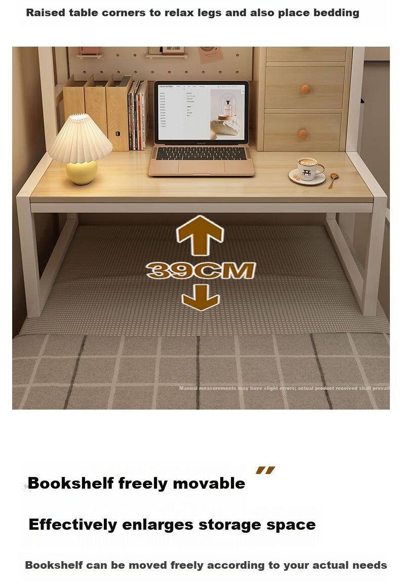 OLENOUFENG Computer Desk Bed Laptop Table Dormitory with Bookshelf Bedside Study Desk with Backboard - 80*40*92cm 6