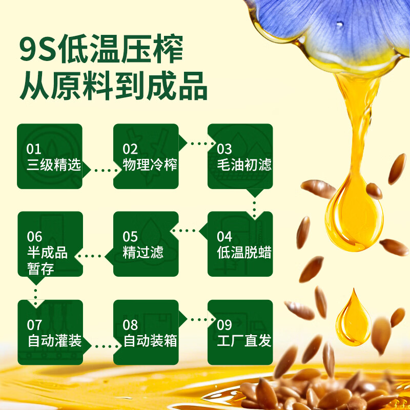 格琳诺尔 【保真亚麻籽油】一级冷榨直接喝有机亚麻籽油250ml直饮食用油