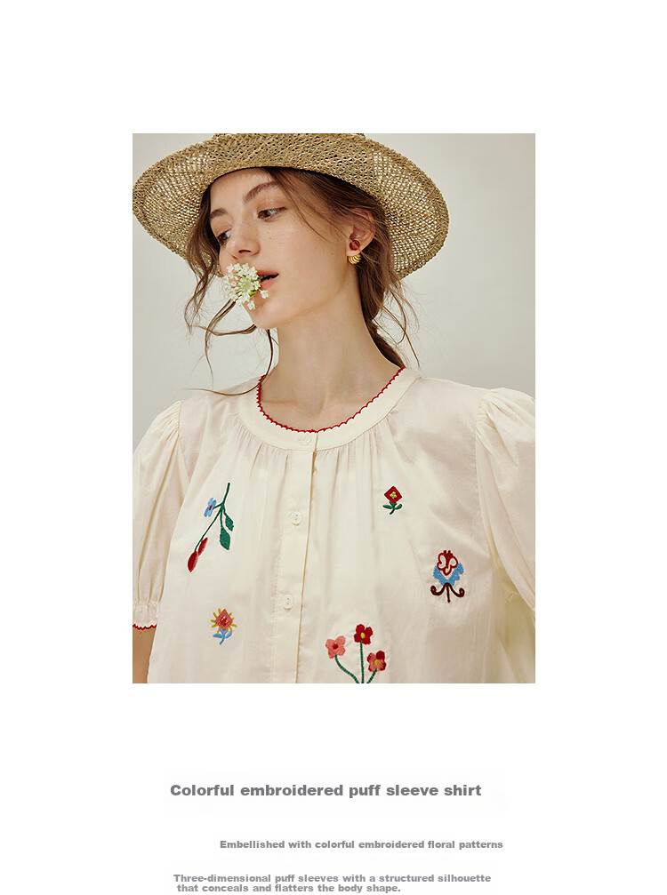 INMAN Yellow Rose In Stock | 100% Cotton Colorful Embroidered Puff Sleeve Shirt 2026 Summer New Loose Doll Blouse for Women 3