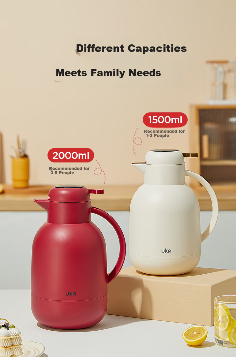 UKA Insulated Thermos Flask Household Large Capacity Glass Liner Kettle Student Dormitory Hot Water Bottle Warmer White Temperature Display 2.0L 11