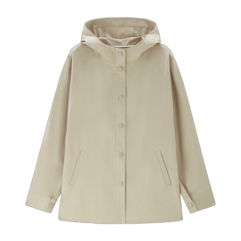 Giordano Women's Trench Coat Outdoor Camping Back Pleated Raglan Mid-Length Hooded Jacket 13375107