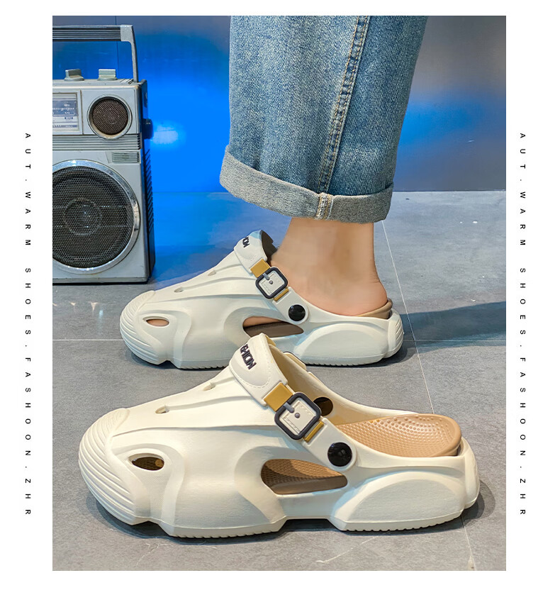 Cartelo Crocodile Men's Summer New Open-Toe Slippers Water-Resistant Clog Shoes 1851 Beige Size 42-43 8