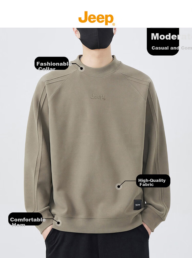 JEEP Men's Heavyweight Long Sleeve Sweatshirt Spring Autumn Loose Embroidered Base Shirt Earth Tone XL 3