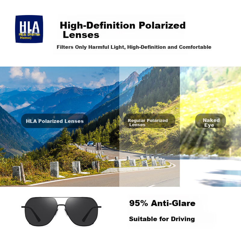 HLA Polarized Sunglasses Fashion Aviator UV Protection Driving Glasses for Men and Women Silver Frame Ice Blue Lenses